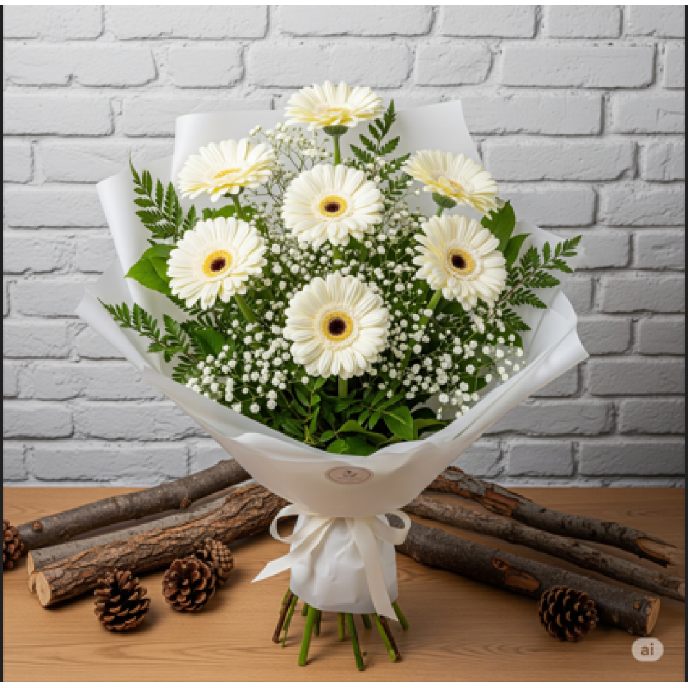Beyaza Gerbera Buketi